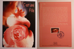 BEBE / ENFANT - FILLE - Fleur Rose Berceau - Document Philatélique Avec Timbre Et Cachet 1er Jour - Sonstige & Ohne Zuordnung