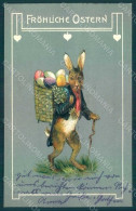 Greetings Easter Anthropomorphic Dressed Hare Egg Relief Postcard HR0203 - Sonstige & Ohne Zuordnung