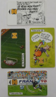 FOOTBALL - COUPE MONDE FRANCE 98 - Bande Dessinée - Dessinateur BINET / MARGERIN / BRETECHER - MORDILLO - Série 4 Cartes - Sport