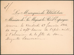 INVITATION - Le Marquis De Villalobar (ministre De Sa Majesté Le Roi D'Espagne) 23 Janvier 1914, Fête Du Souverain. - Documents Historiques