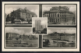 AK Bratislava, Hotel Carlton, Platzansicht Mit Strassenbahn, Blick über Den Fluss Mit Dampfer  - Slovacchia