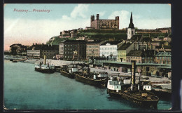 AK Pozsony / Pressburg, Panorama, Uferpartie Mit Dampfer  - Slowakei