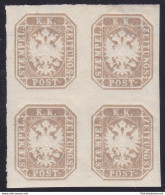 1863 LOMBARDO VENETO, G 11 (1,05 Kr.) Bruno Grigiastro  QUARTINA  3/** 1/* - Lombardo-Veneto