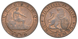 GOBIERNO PROVISIONAL. 1 Céntimo. 1870. Barcelona OM. Cal-27. Ae. 0,95g. Brillo  - Provincial Currencies