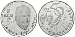 BÉLGICA. 5 Ecu. 50 Aniversario Naciones Unidas. 1995 (Ar. 23,01g/37,00mm). Proo - Sonstige & Ohne Zuordnung