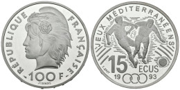 FRANCIA. 100 Francs. 15 Ecus. Jeux Mediterraneu. 1993. (Ar. 22,22g/37,00mm). Pr - Other & Unclassified