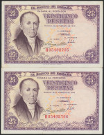 25 Pesetas. 19 De Febrero De 1946. Pareja Correlativa. Serie H. (Edifil 2017: 4 - Autres & Non Classés