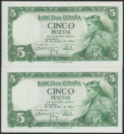 5 Pesetas. 22 De Julio De 1954. Pareja Correlativa. Serie L. (Edifil 2017: 466a - Autres & Non Classés