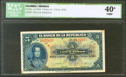 COLOMBIA. 5 Pesos Oro. 1 January 1928. Serie M. (Pick: 373b). ICG40*(Stains At  - Otros & Sin Clasificación