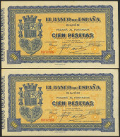 100 Pesetas. Septiembre 1937. Pareja Correlativa. Sucursal De Gijón. Sin Serie. - Other & Unclassified