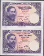 25 Pesetas. 22 De Julio De 1954. Pareja Correlativa. Serie L. (Edifil 2017: 467 - Altri & Non Classificati