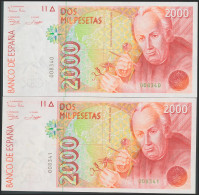 2000 Pesetas. 24 De Abril De 1992. Pareja Correlativa. Sin Serie Y Numeración B - Other & Unclassified