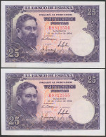 25 Pesetas. 22 De Julio De 1954. Pareja Correlativa. Serie H. (Edifil 2017: 467 - Otros & Sin Clasificación