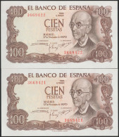 100 Pesetas. 17 De Noviembre De 1970. Pareja Correlativa. Sin Serie. (Edifil 20 - Otros & Sin Clasificación