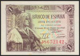 1 Peseta. 15 De Junio De 1945. Serie J. (Edifil 2021: 448a). Apresto Original Y - Andere & Zonder Classificatie