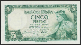 5 Pesetas. 22 De Julio De 1954. Sin Serie. (Edifil 2021: 466). Apresto Original - Other & Unclassified