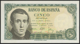 5 Pesetas. 16 De Agosto De 1951. Serie E. (Edifil 2021: 459a). Apresto Original - Other & Unclassified