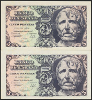 5 Pesetas. 12 De Abril De 1947. Pareja Correlativa. Serie D. (Edifil 2021: 454a - Other & Unclassified