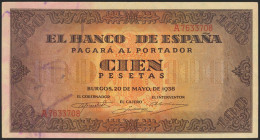 100 Pesetas. 20 De Mayo De 1938. Serie A. (Edifil 2021: 432). Conserva Gran Par - Autres & Non Classés