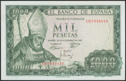 1000 Pesetas. 19 De Noviembre De 1965. Serie 1H. (Edifil 2021: 471b). Apresto O - Autres & Non Classés