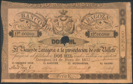 2000 Reales. 14 De Mayo De 1857. Banco De Zaragoza. Serie E. Con Taladro Y Sin  - Altri & Non Classificati