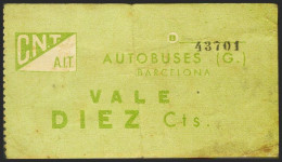 BARCELONA. 10 Céntimos. (1936ca). Autobuses CNT. (González: 6545). Inusual. MBC - Other & Unclassified