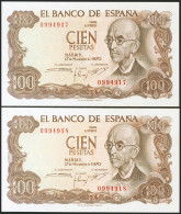 100 Pesetas. 17 De Noviembre De 1970. Pareja Correlativa. Sin Serie. (Edifil 20 - Other & Unclassified