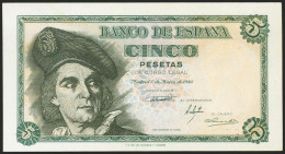 5 Pesetas. 5 De Marzo De 1948. Serie E. (Edifil 2021: 455a). Apresto Original.  - Otros & Sin Clasificación