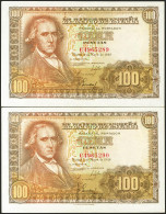 100 Pesetas. 2 De Mayo De 1948. Pareja Correlativa. Serie C. (Edifil 2021: 456a - Andere & Zonder Classificatie