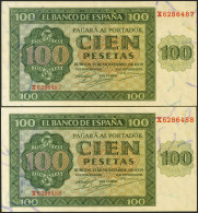 100 Pesetas. 21 De Noviembre De 1936. Pareja Correlativa. Serie X, última Serie - Andere & Zonder Classificatie