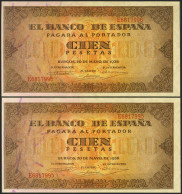 100 Pesetas. 20 De Mayo De 1938. Pareja Correlativa. Serie E. (Edifil 2021: 432 - Otros & Sin Clasificación