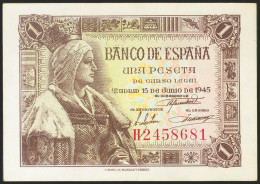 1 Peseta. 15 De Junio De 1945. Serie H. (Edifil 2021: 448a). Apresto Original.  - Otros & Sin Clasificación