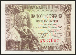 1 Peseta. 15 De Junio De 1945. Serie K. (Edifil 2021: 448a). Apresto Original.  - Other & Unclassified