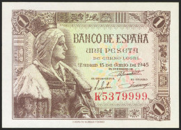 1 Peseta. 15 De Junio De 1945. Serie K. (Edifil 2021: 448a). Apresto Original.  - Autres & Non Classés