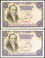 25 Pesetas. 19 De Febrero De 1946. Pareja Correlativa, Serie J. (Edifil 2021: 4 - Autres & Non Classés