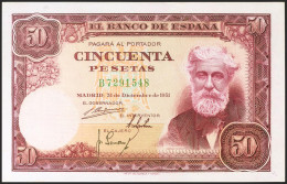 50 Pesetas. 31 De Diciembre De 1951. Serie B. (Edifil 2021: 462a). Apresto Orig - Other & Unclassified