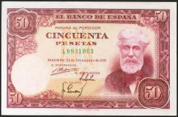 50 Pesetas. 31 De Diciembre De 1951. Serie A. (Edifil 2021: 462a). Apresto Orig - Altri & Non Classificati