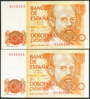 200 Pesetas. 16 De Septiembre De 1980. Pareja Correlativa. Sin Serie. (Edifil 2 - Altri & Non Classificati