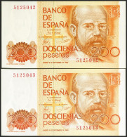 200 Pesetas. 16 De Septiembre De 1980. Pareja Correlativa. Sin Serie. (Edifil 2 - Sonstige & Ohne Zuordnung