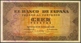 100 Pesetas. 20 De Mayo De 1938. Serie C. (Edifil 2021: 432a). Conserva Gran Pa - Otros & Sin Clasificación