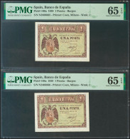 1 Pesetas. 30 De Abril De 1938. Pareja Correlativa. Serie N, última Serie Emiti - Autres & Non Classés