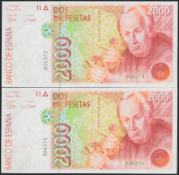 2000 Pesetas. 24 De Abril De 1992. Pareja Correlativa. Sin Serie Y Numeración B - Sonstige & Ohne Zuordnung