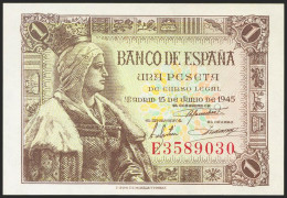 1 Peseta. 15 De Junio De 1945. Serie E. (Edifil 2021: 448a). Apresto Original.  - Otros & Sin Clasificación