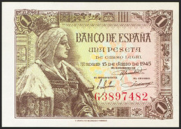 1 Peseta. 15 De Junio De 1945. Serie G. (Edifil 2021: 448a). Apresto Original.  - Otros & Sin Clasificación