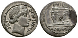 GENS SCRIBONIA. Denario. (Ar. 3,62g/20mm). 62 A.C. Roma. (Crawford 416/1a; FFC  - Röm. Republik (-280 / -27)