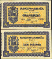 100 Pesetas. Septiembre 1937. Pareja Correlativa. Asturias Y León. Sin Serie. ( - Altri & Non Classificati