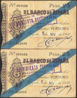 25 Pesetas. 5 De Noviembre De 1936. Sucursal De Gijón. Pareja Correlativa. Sin  - Otros & Sin Clasificación