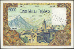 MOROCCO. 5000 Francs. (1953ca). SPECIMEN, Perforated 214 And Numbering 00000000 - Other & Unclassified