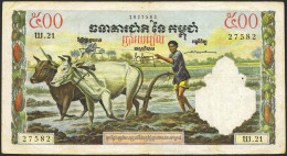 CAMBODIA. 500 Riels. 1968. (Pick: 14c). Pinholes, A Bit Dirty. Very Fine. - Other & Unclassified