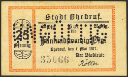 GERMANY. NOTGELD (OHDRUF). 25 Pfennig. 1917. Numbered, Not Stamped. UNGÜLTIG In - Other & Unclassified